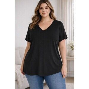 Susan Graver Modern Essentials Short-Sleeve Liquid Knit Top Black Size Large